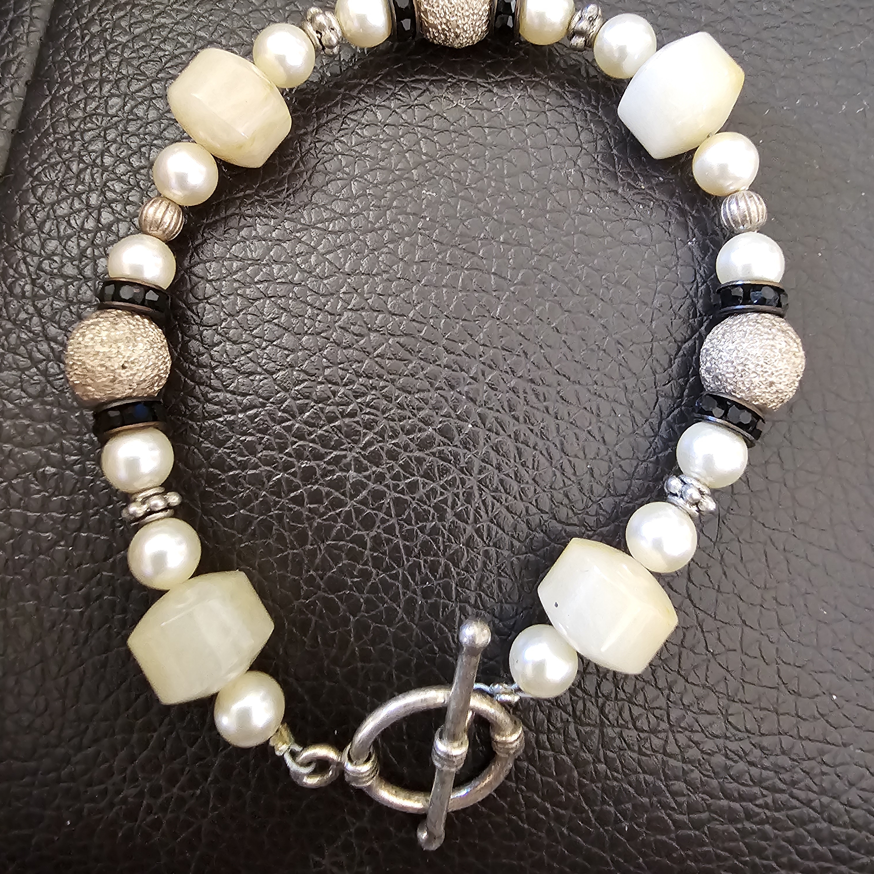 Elegant Silver, Pearl And Bead Bracelet